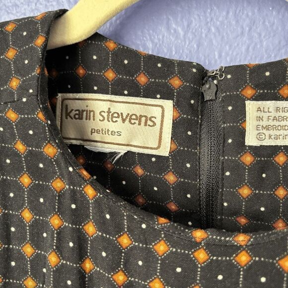 Vintage Karin Stevens Petite Long Sleeve Dress Smocked Waist Cuffed Pleated 4P - Picture 7 of 9